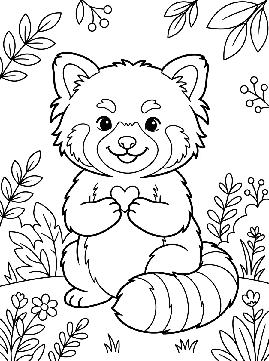 Panda roux tenant un cœur