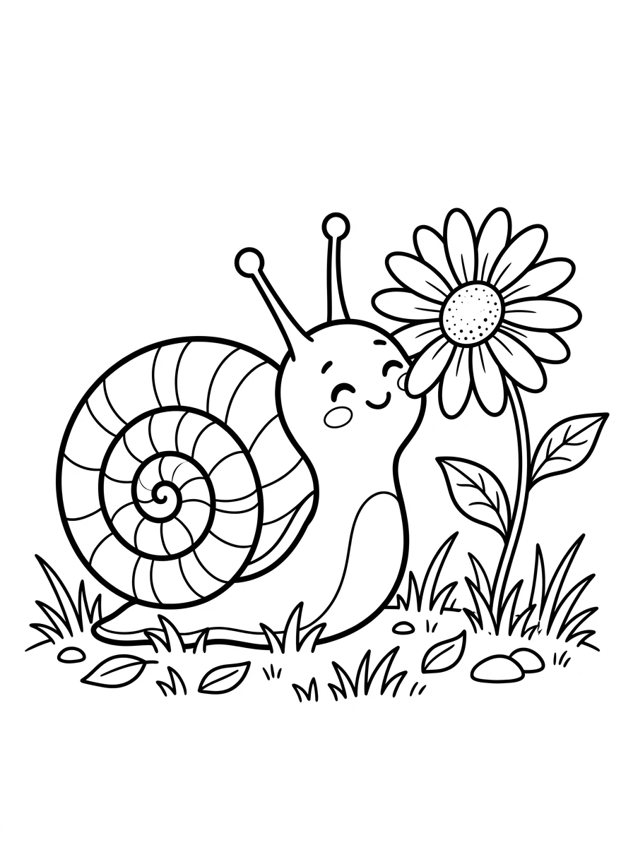 Un escargot devant une marguerite