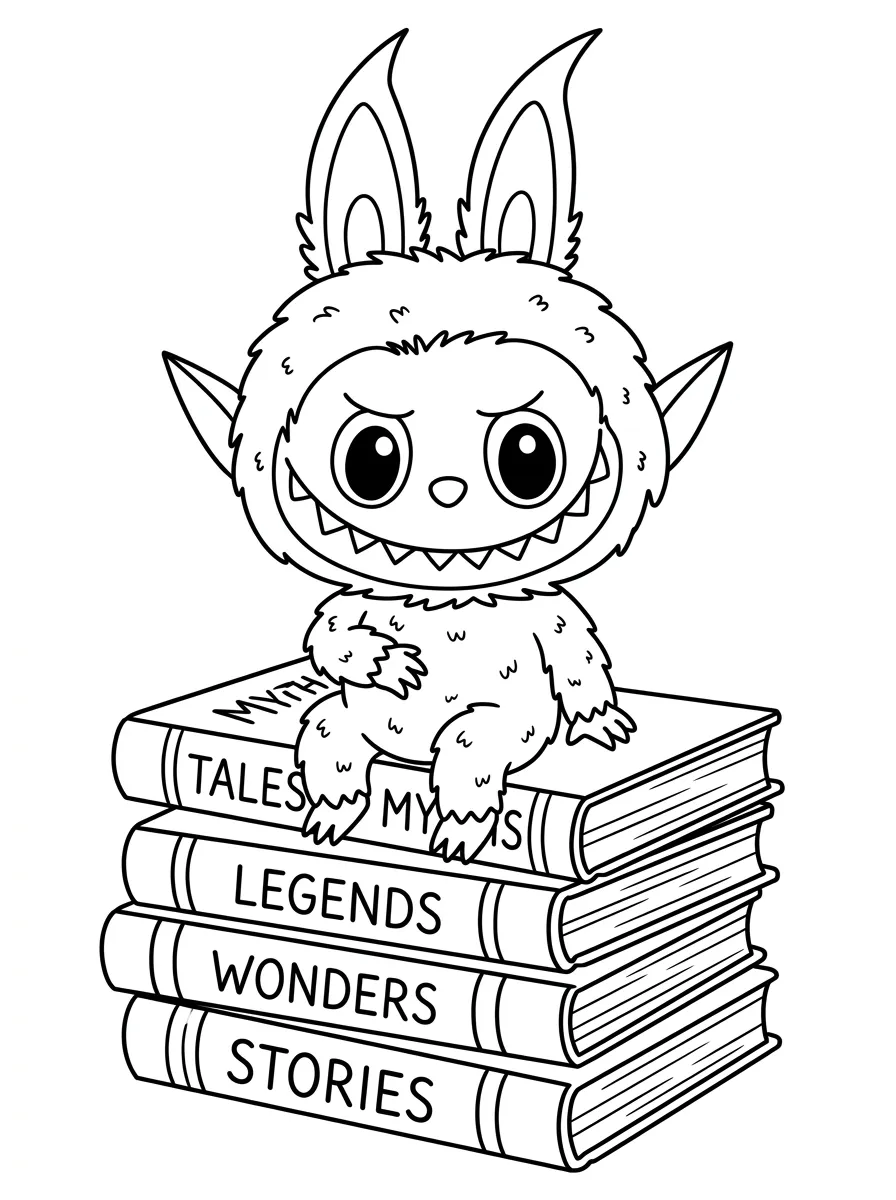 Labubu assis sur des livres