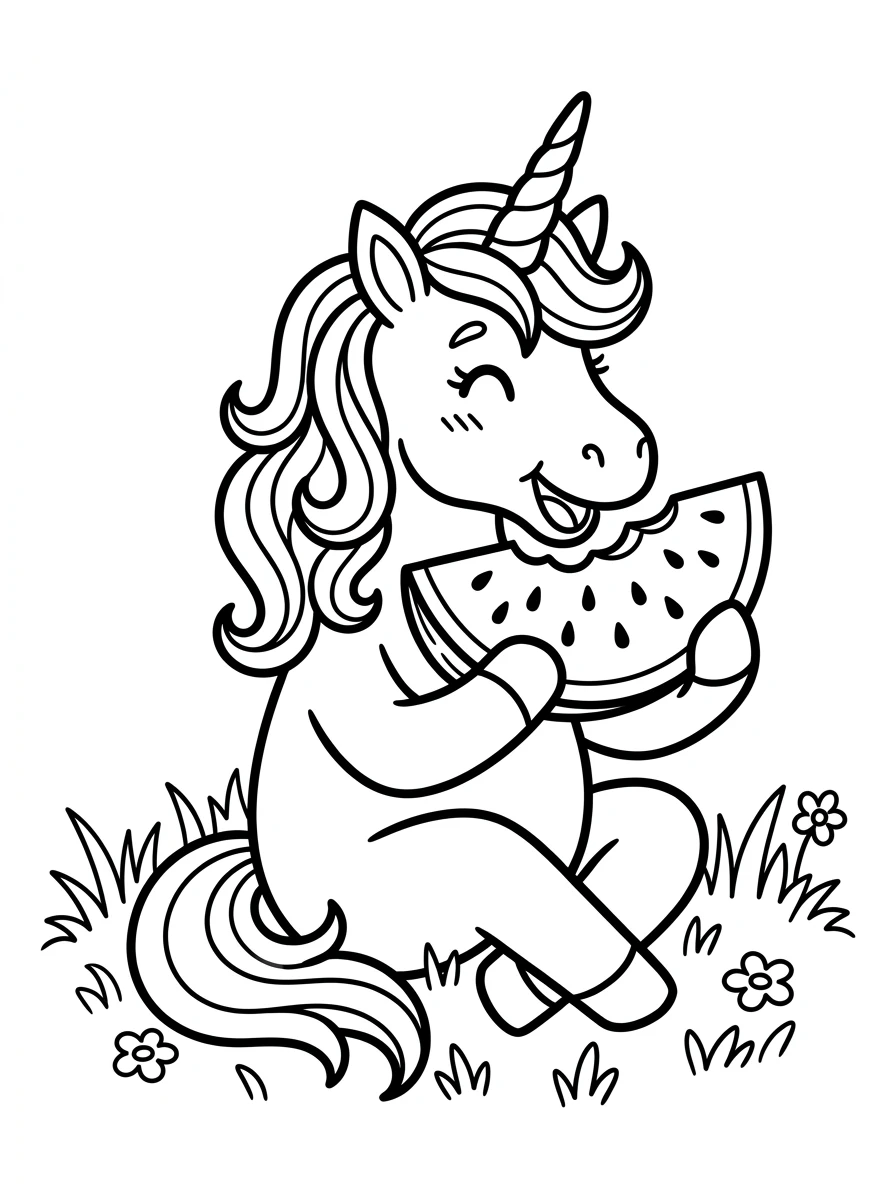 Licorne mangeant une pastèque