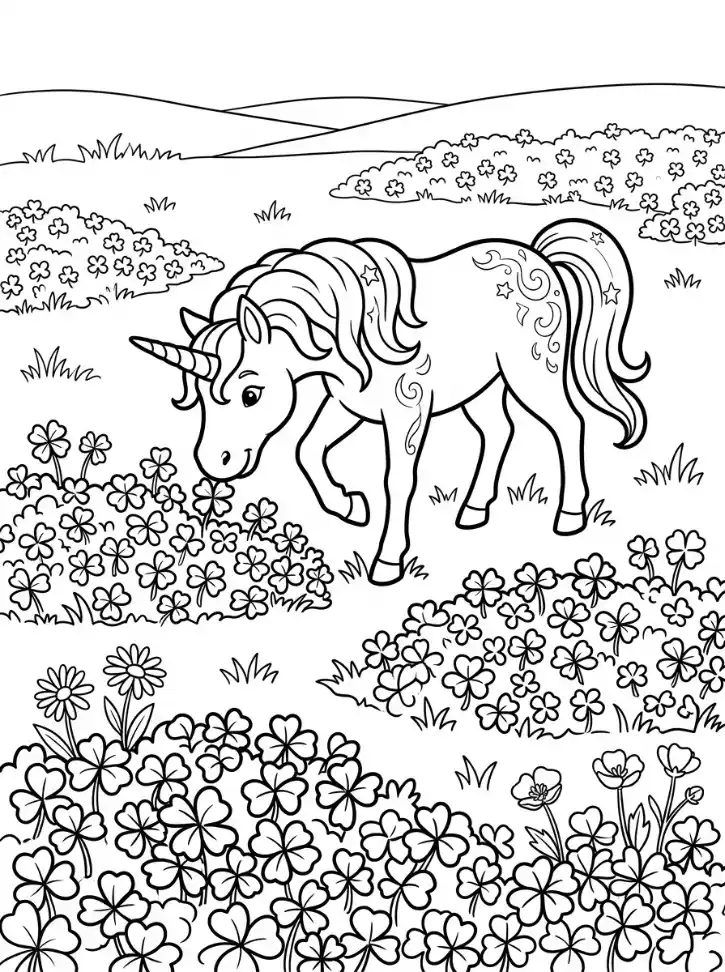Licorne parmi les trèfles