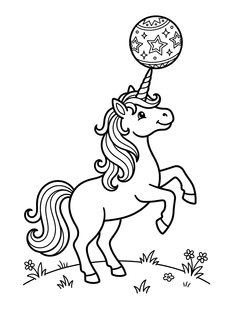 Licorne équilibriste au ballon étoilé