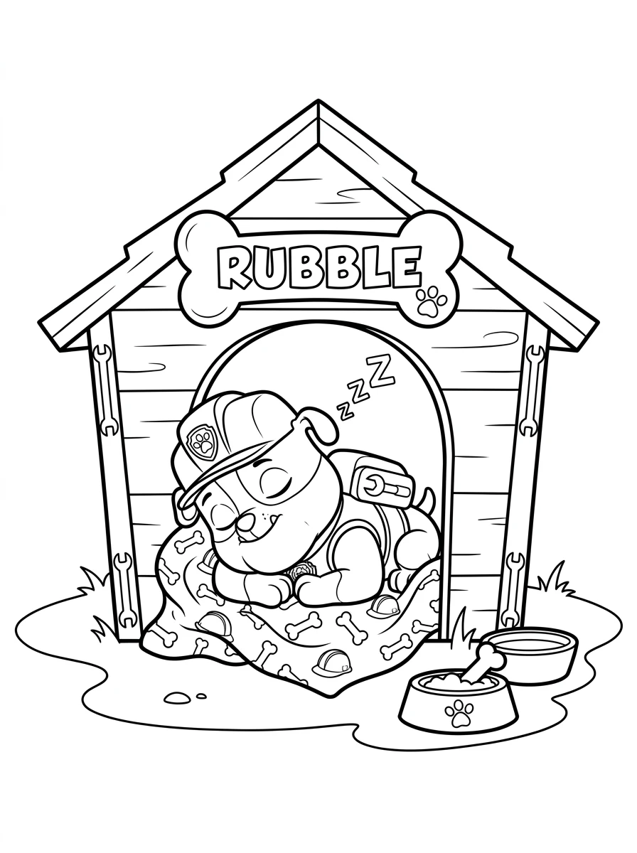 Rubble endormi dans sa niche