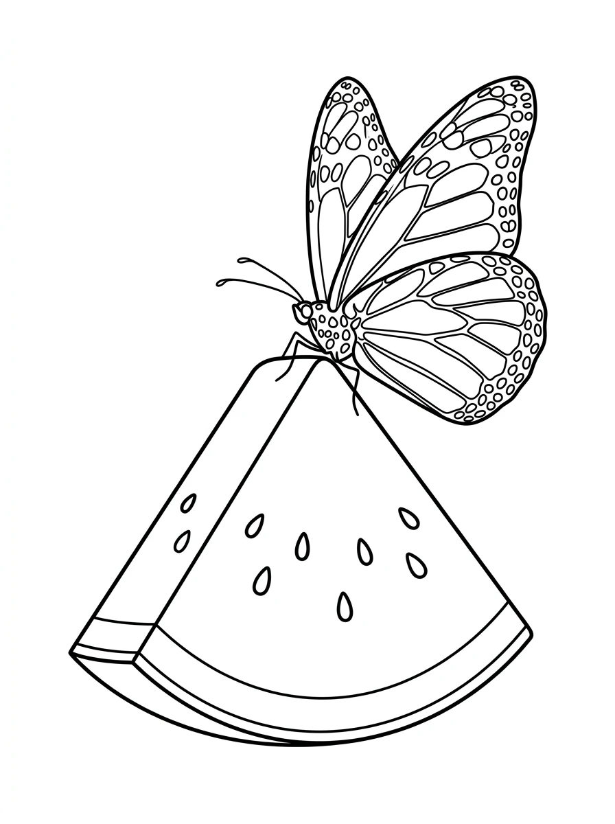Coloriage papillon sur une pastèque