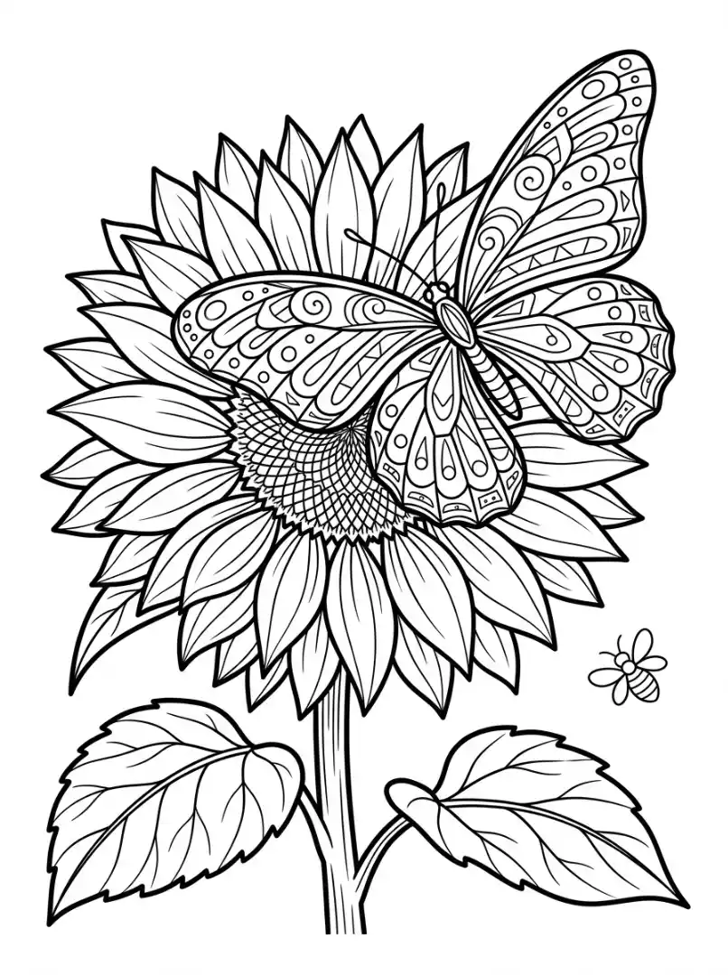 Papillon sur un grand tournesol
