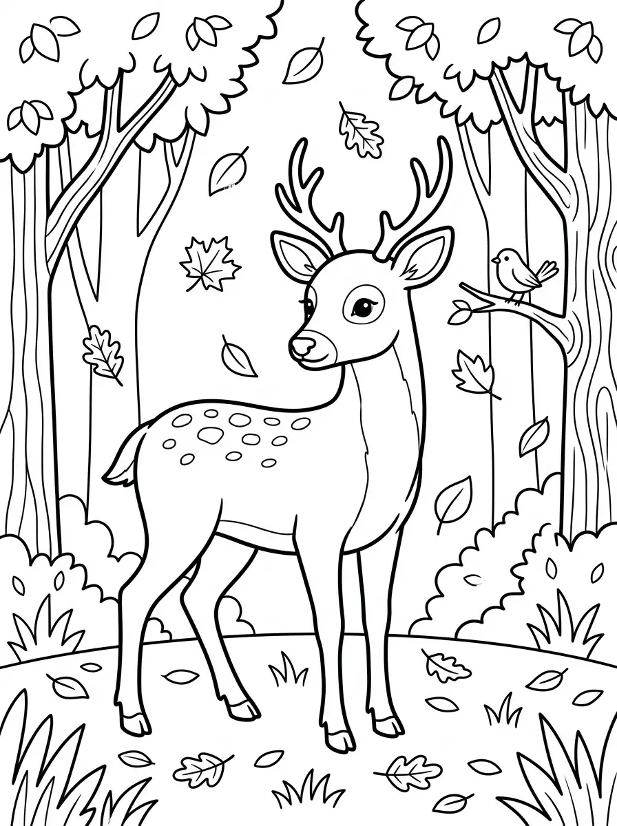 Coloriage automne d'un cerf
