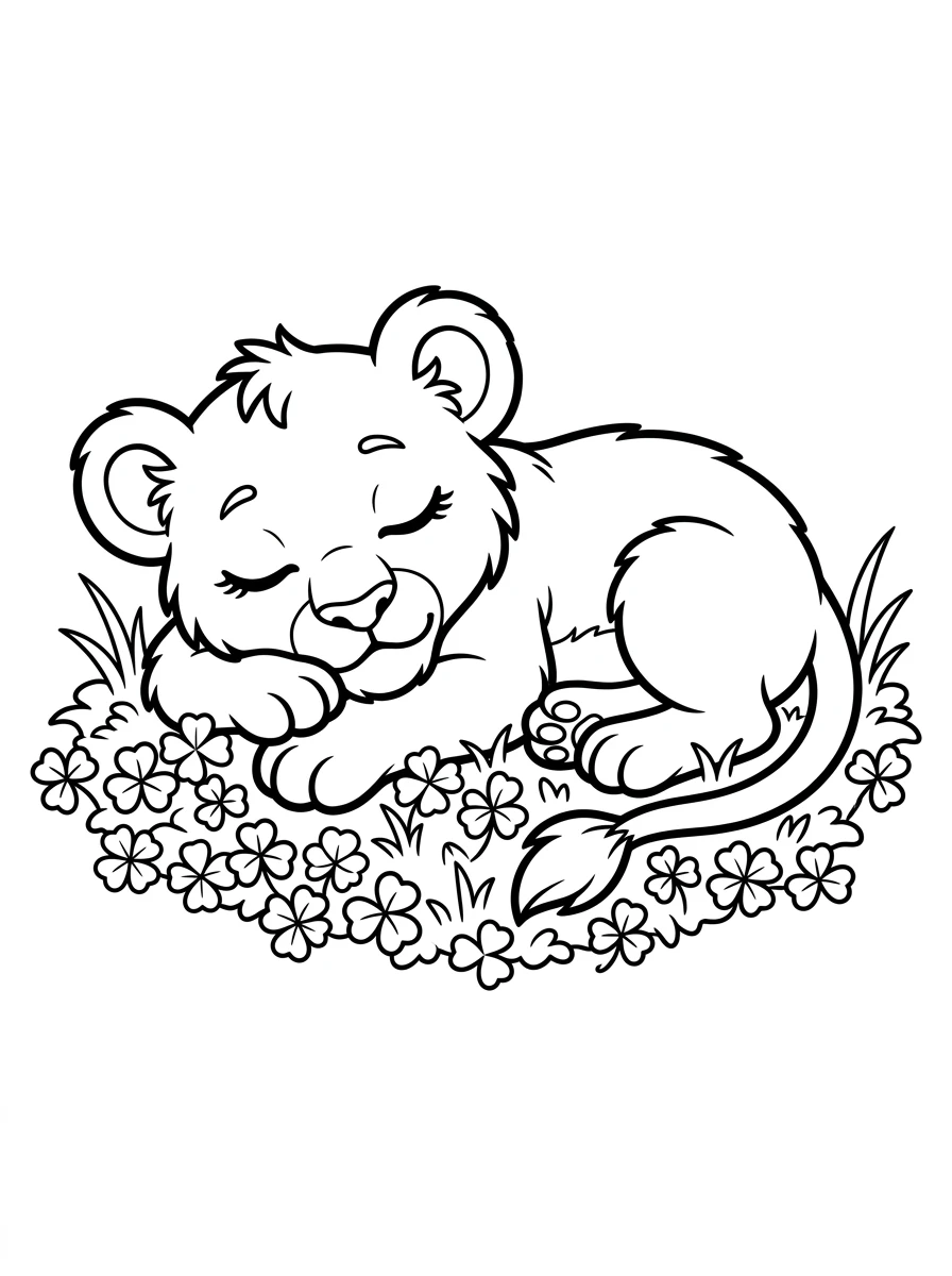 Coloriage lionceau endormi