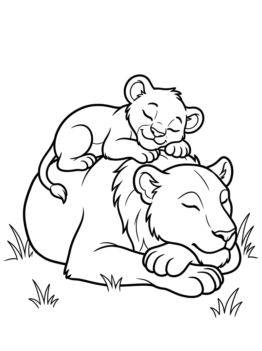 Coloriage lionceau et sa maman