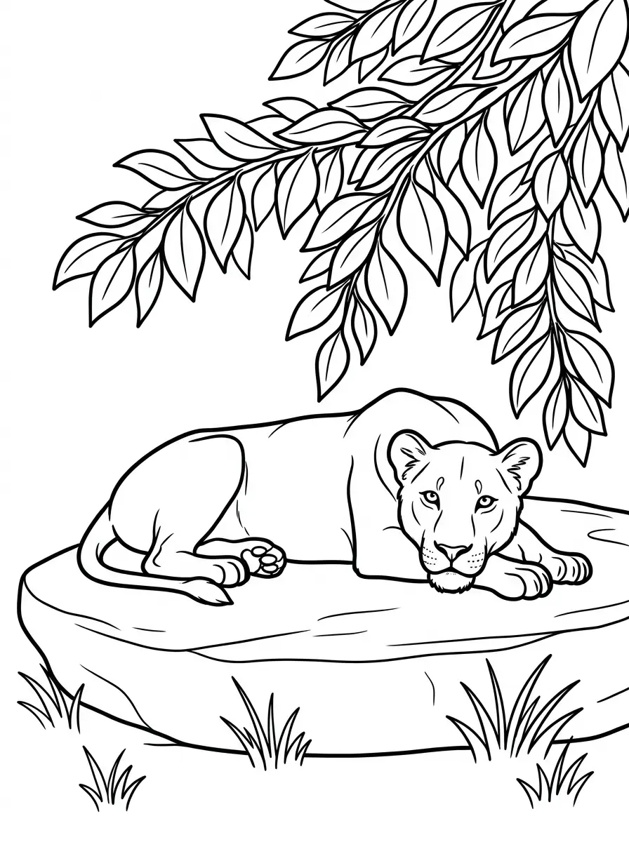Coloriage d'une lionne au repos