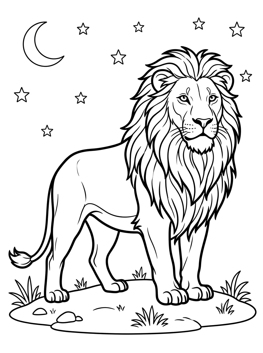 Lion majestueux sous la lune