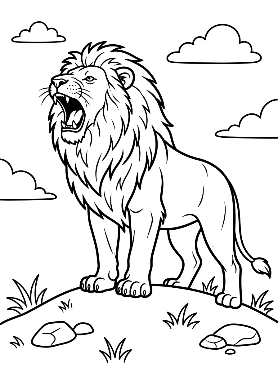 Lion rugissant sur une colline