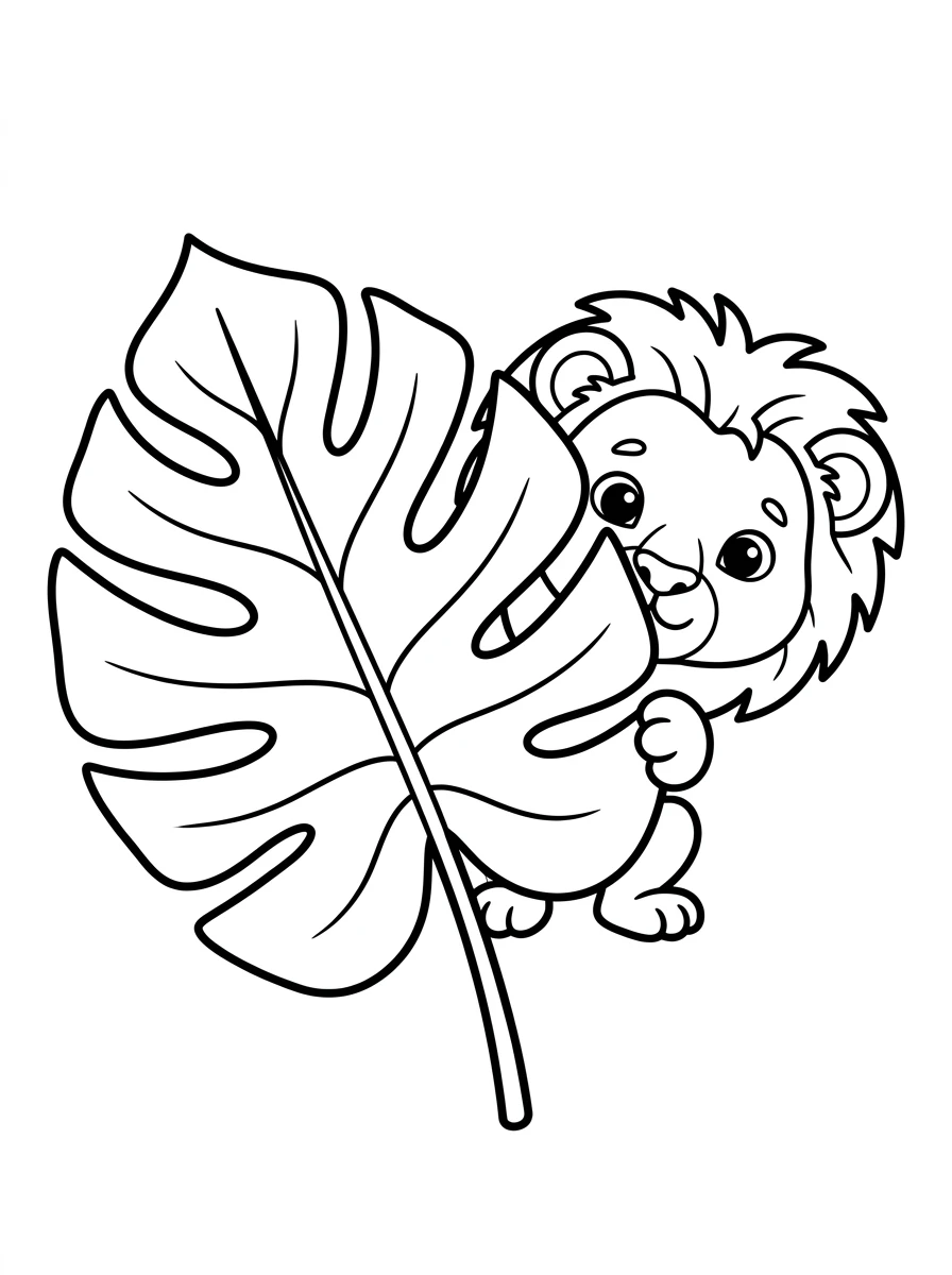 Lionceau derrière une feuille