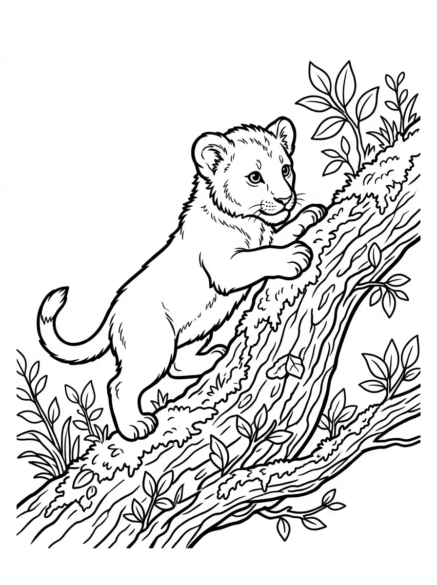 Coloriage lion : petit lionceau