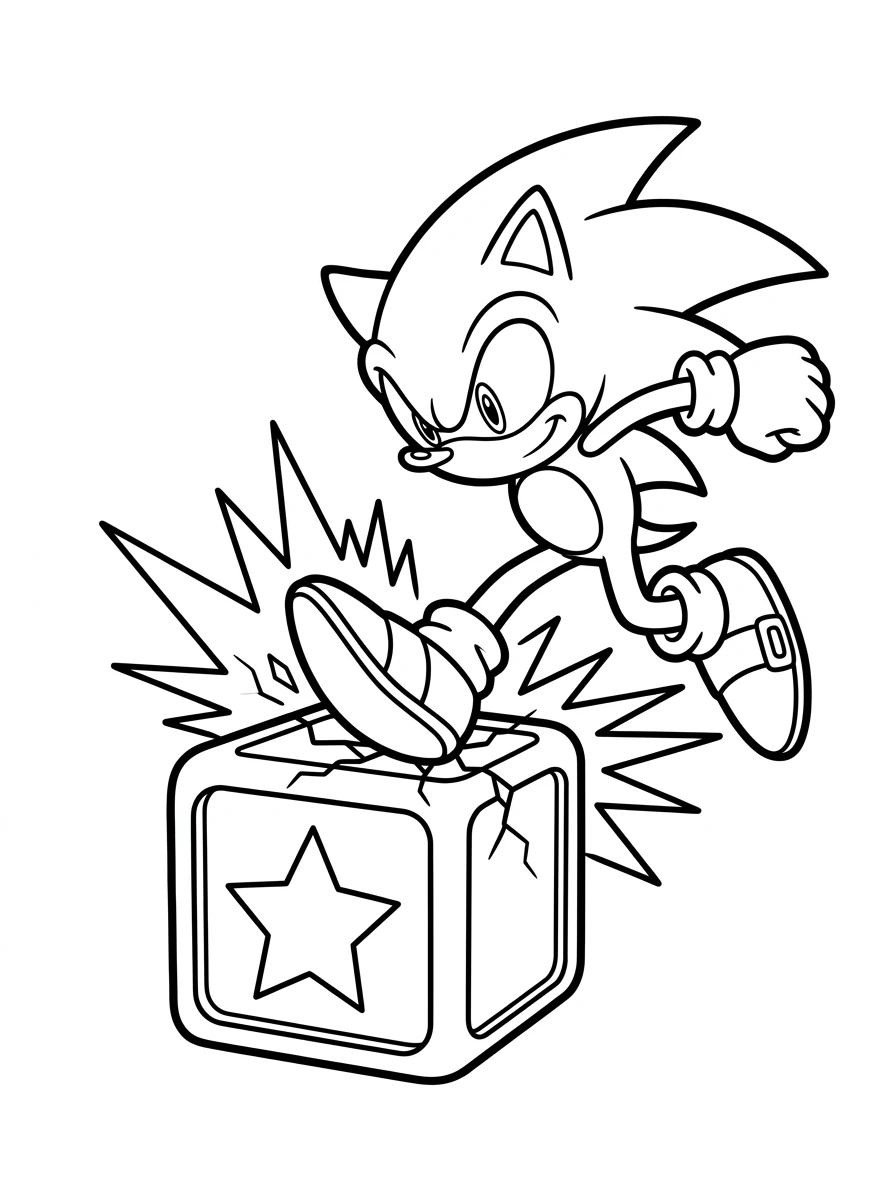 Coloriage Sonic brisant une boîte