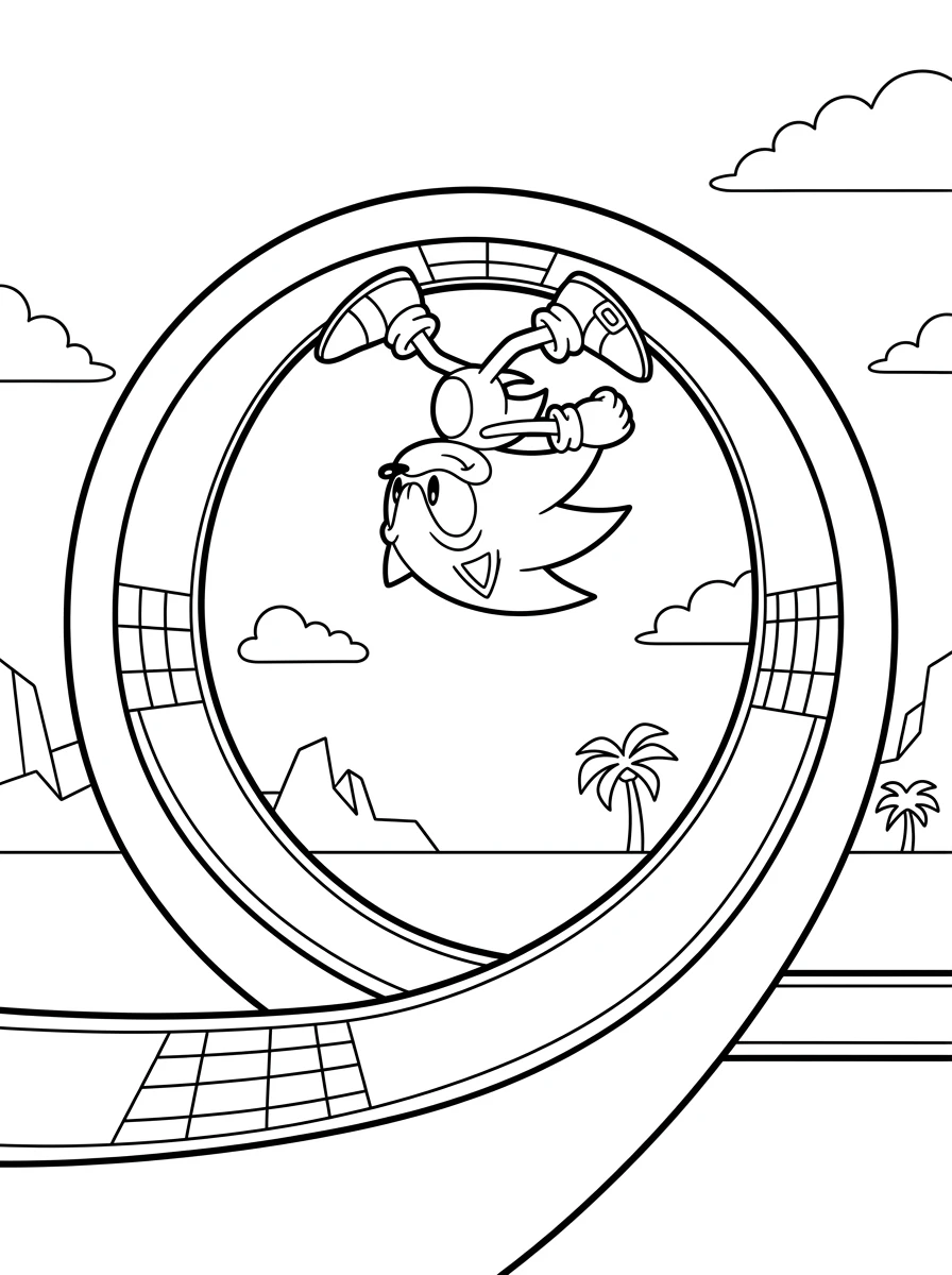 Coloriage Sonic dans un looping