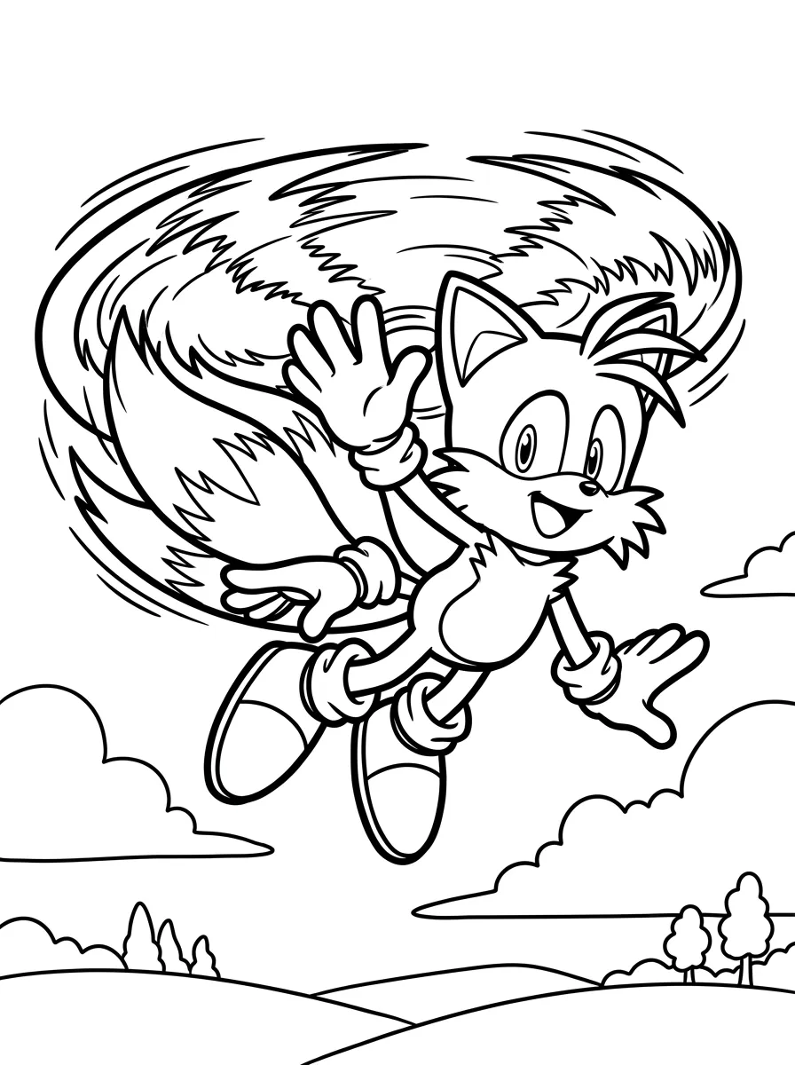 Coloriage Sonic de Tails volant