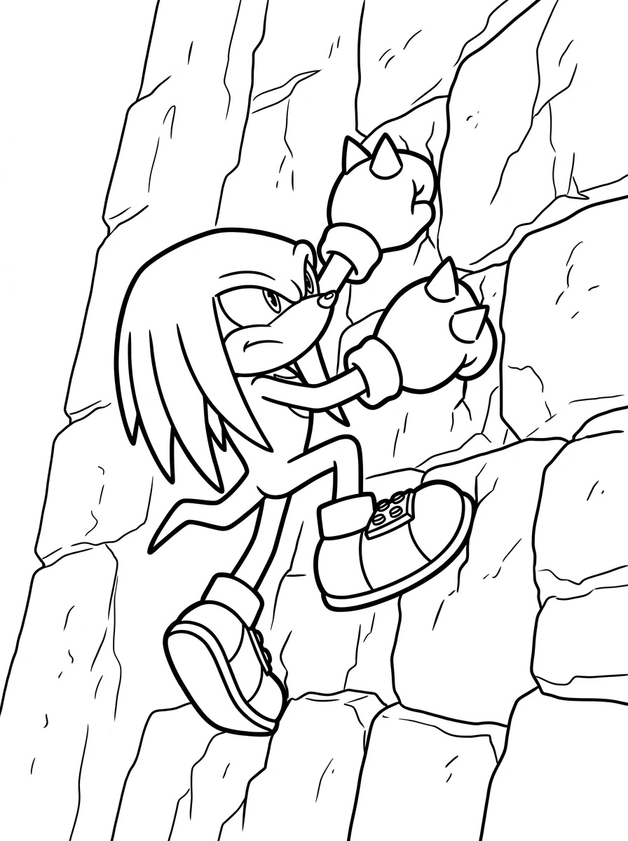 Knuckles escalade un mur