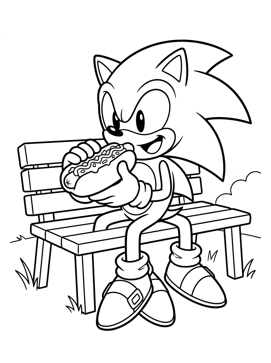 Coloriage Sonic mangeant un hot-dog