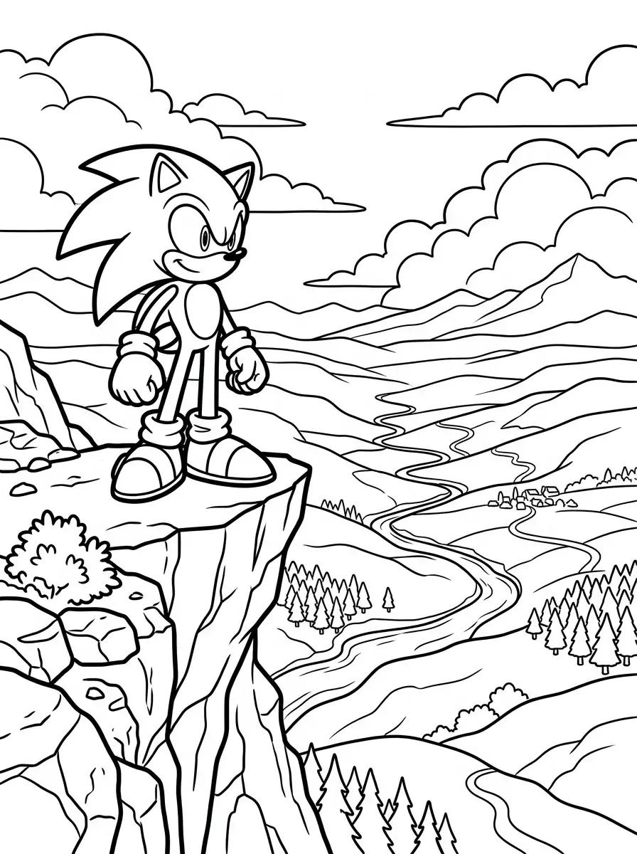 Coloriage Sonic sur une falaise