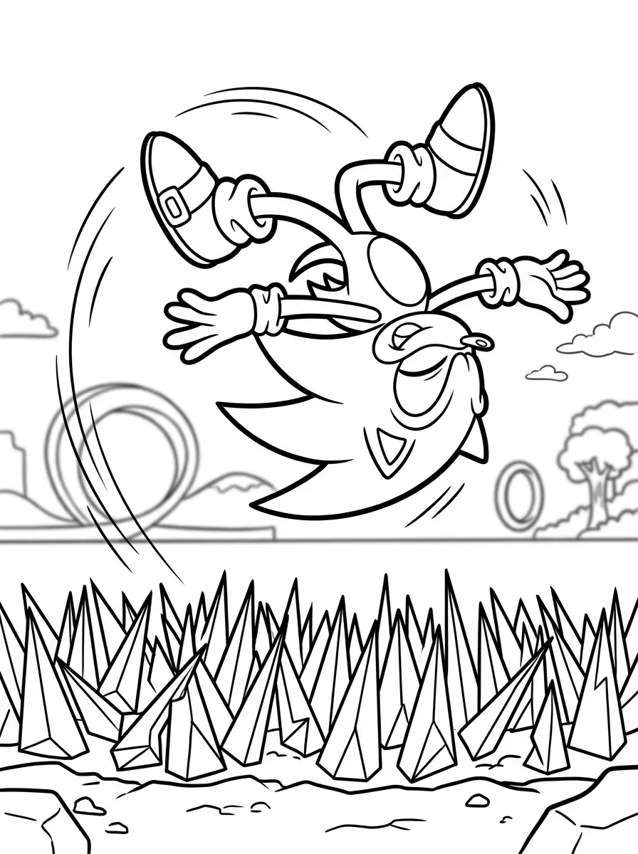 Coloriage Sonic évitant des pics