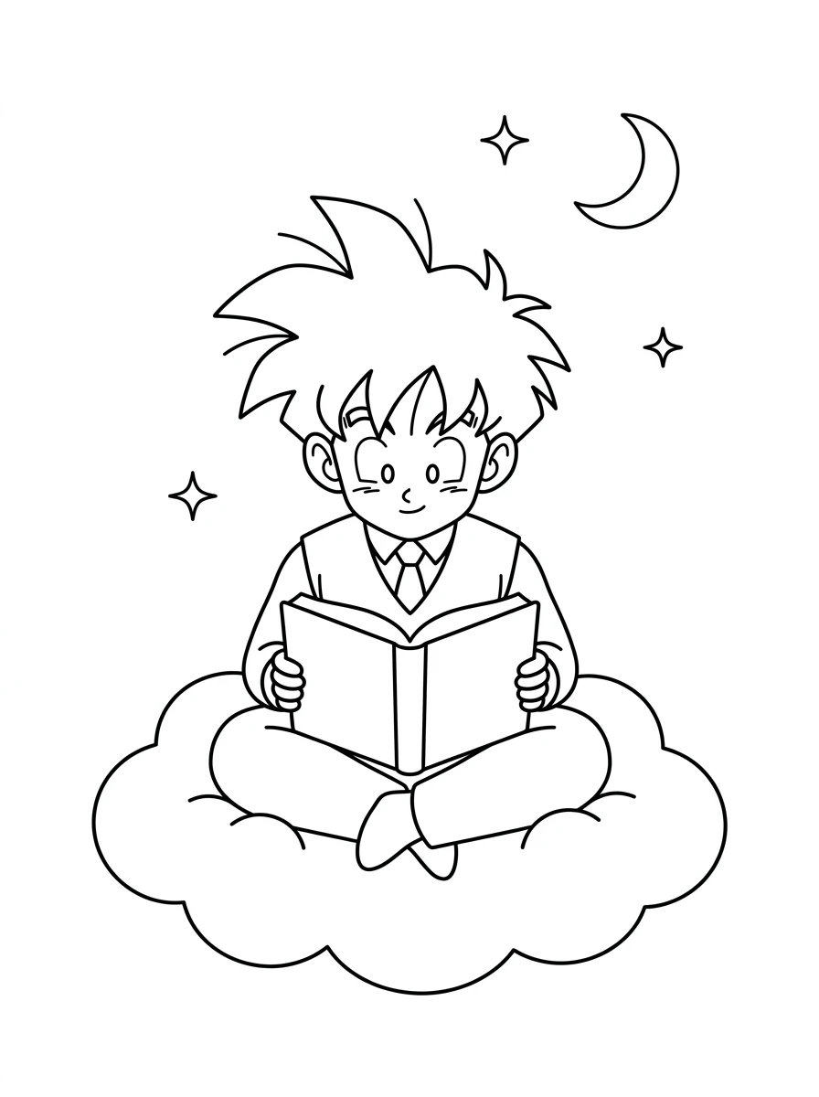 Gohan lisant sur un nuage