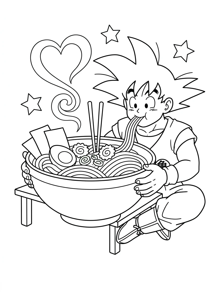 Goku savourant son ramen géant