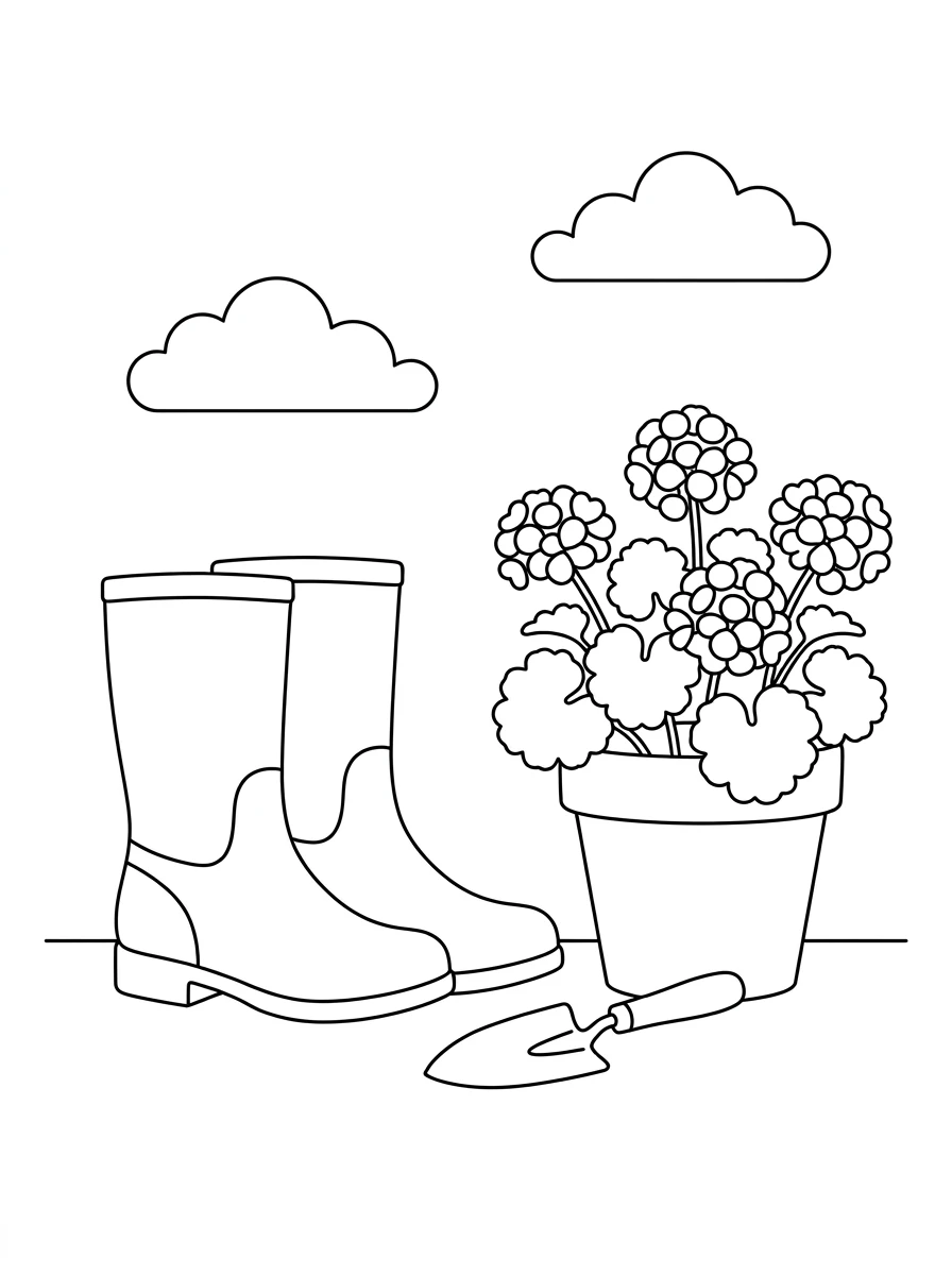 Bottes et géraniums fleuris