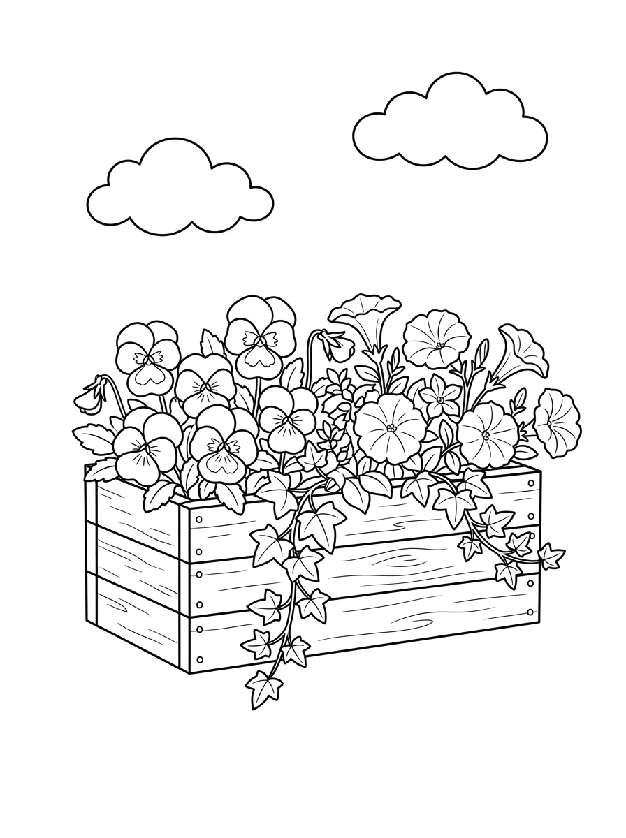 Jardinière de pensées fleuries
