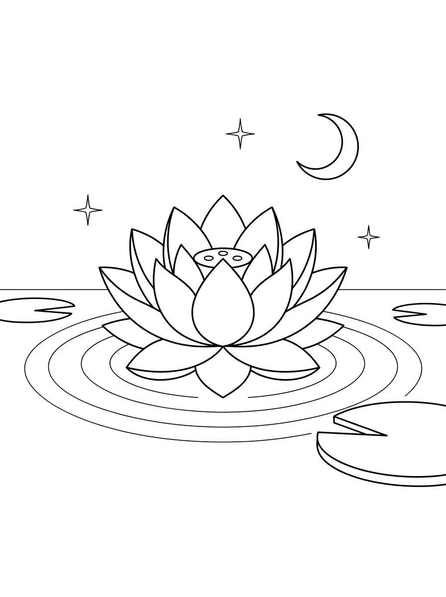 Lotus paisible sous la lune