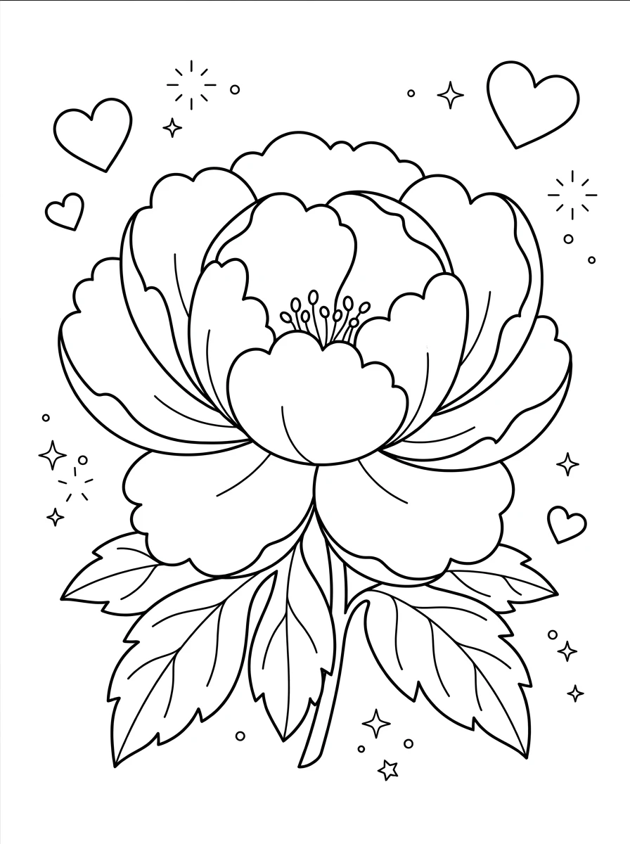 Pivoine majestueuse et cœurs