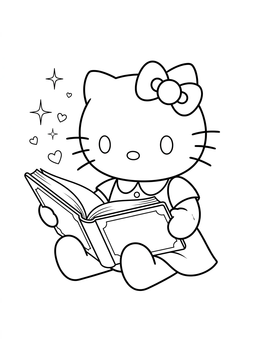 Hello Kitty lisant un livre