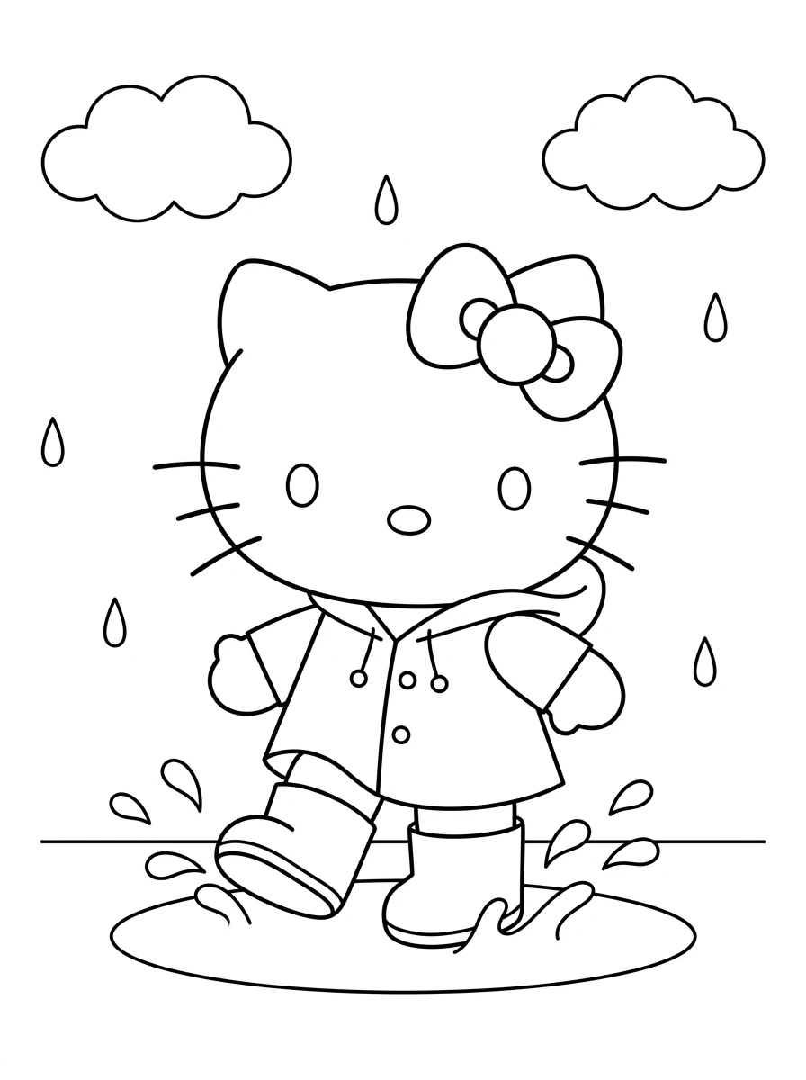 Coloriage Hello Kitty qui patauge
