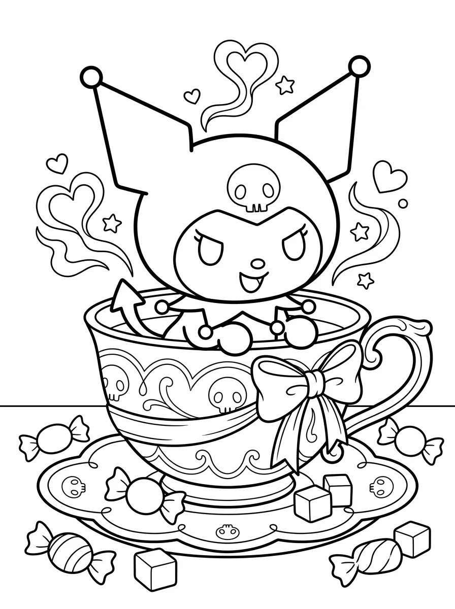 Coloriage Kuromi dans une tasse