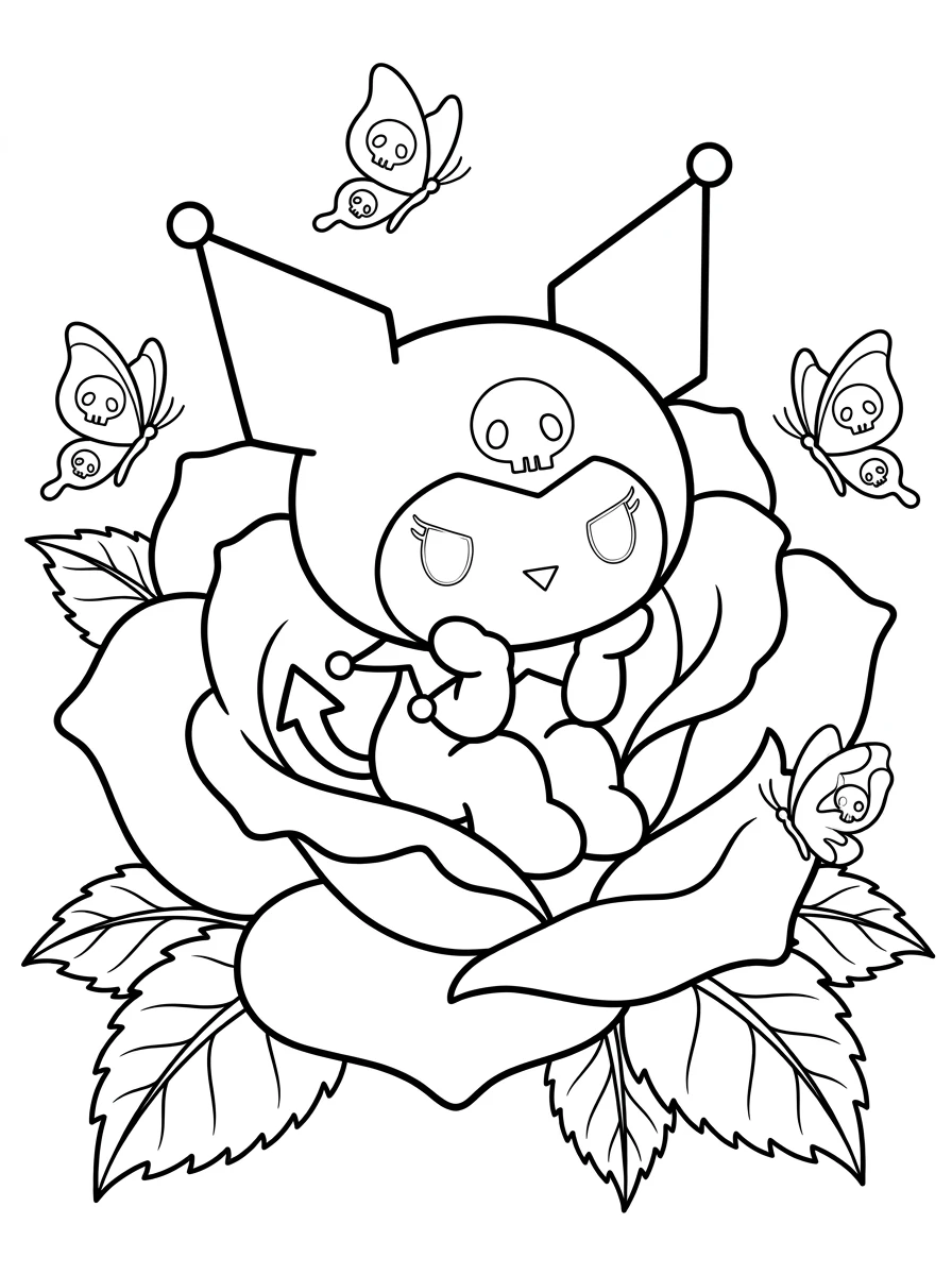 Kuromi dans une rose gothique
