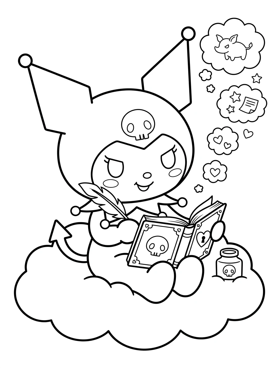 Kuromi écrivant sur un nuage