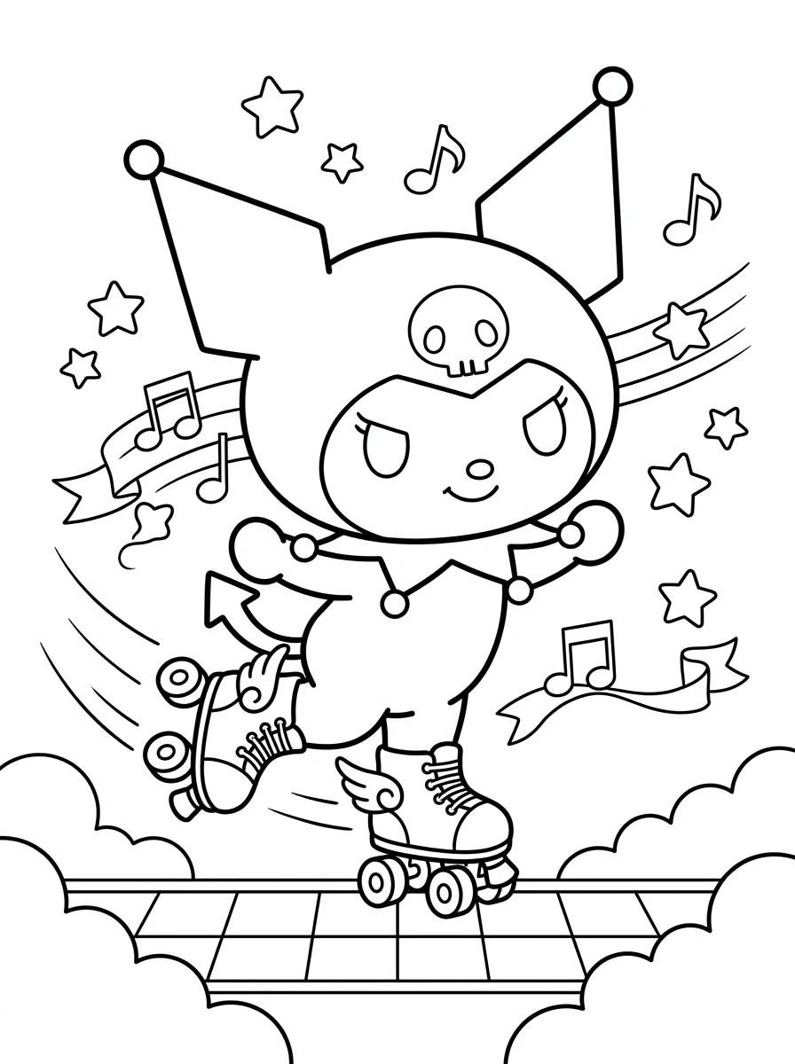 Kuromi en patins à roulettes