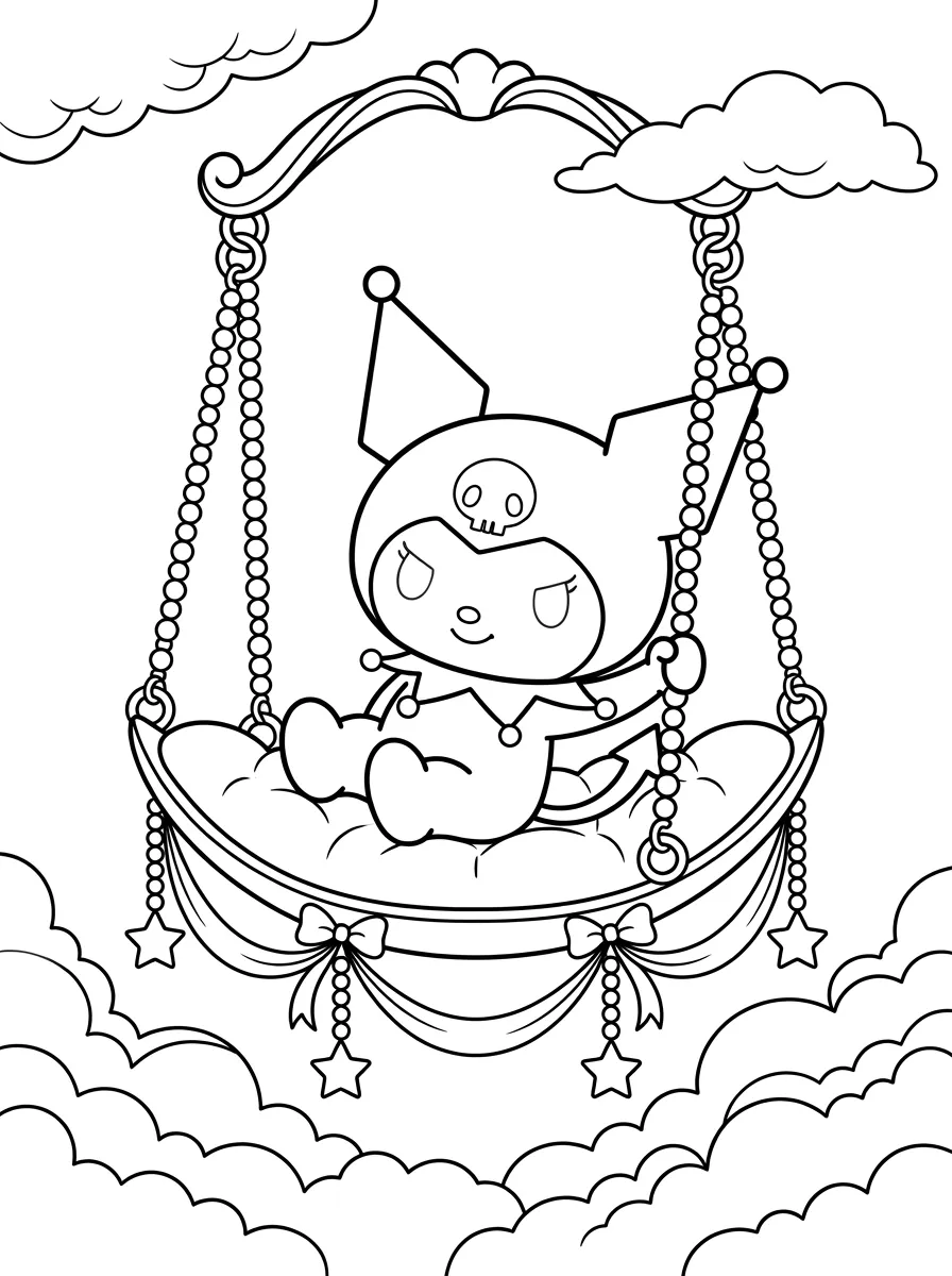 Kuromi sur sa balançoire lune