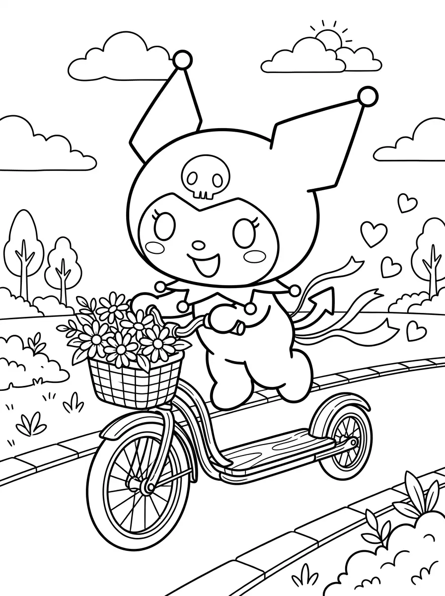 Kuromi sur sa trottinette