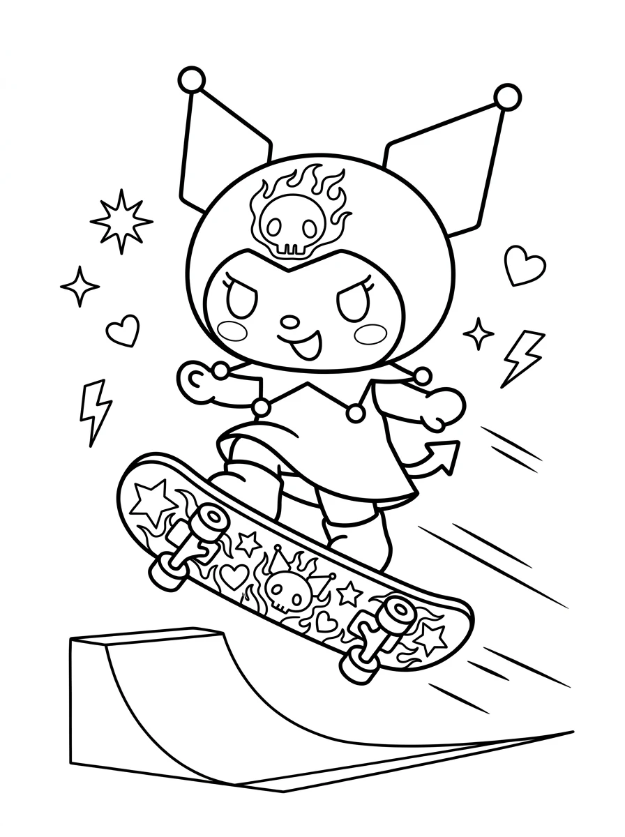 Kuromi sur son skateboard