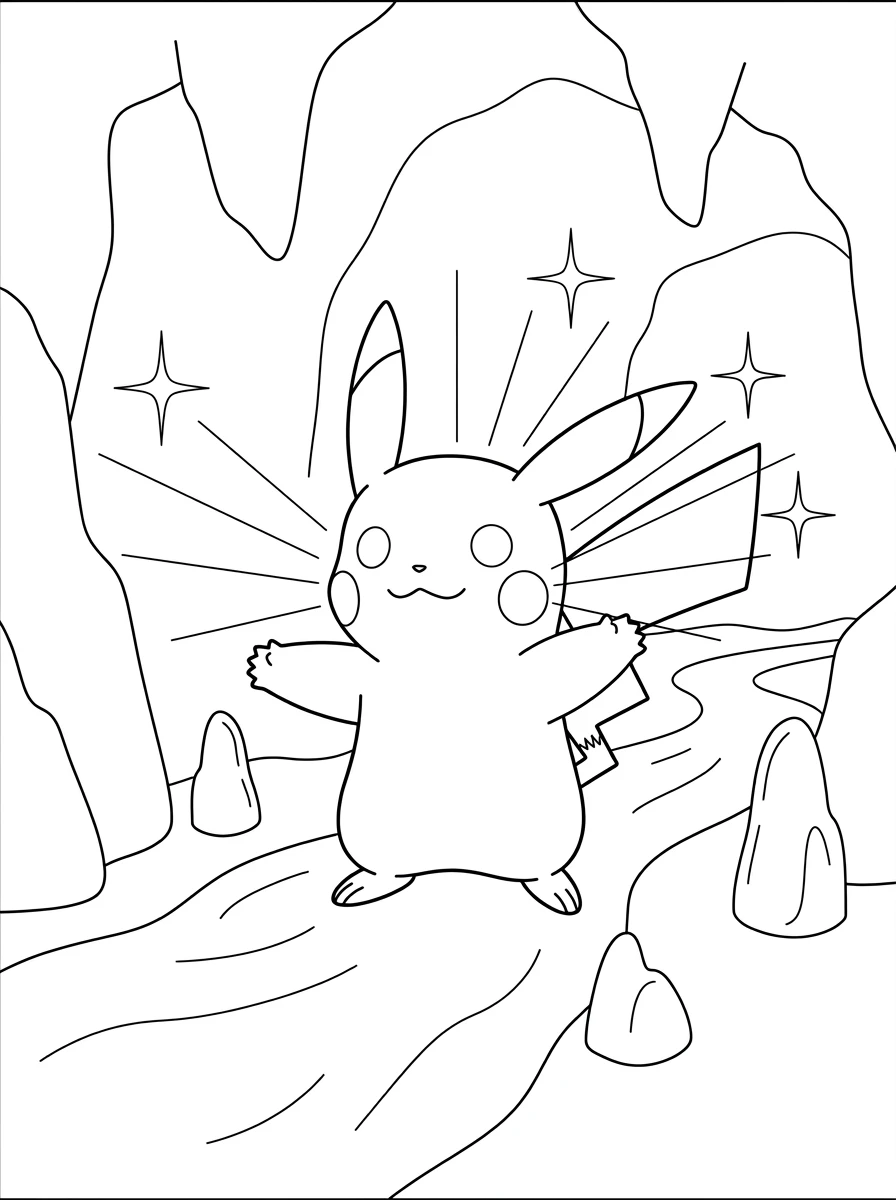 Pikachu éclaire la grotte