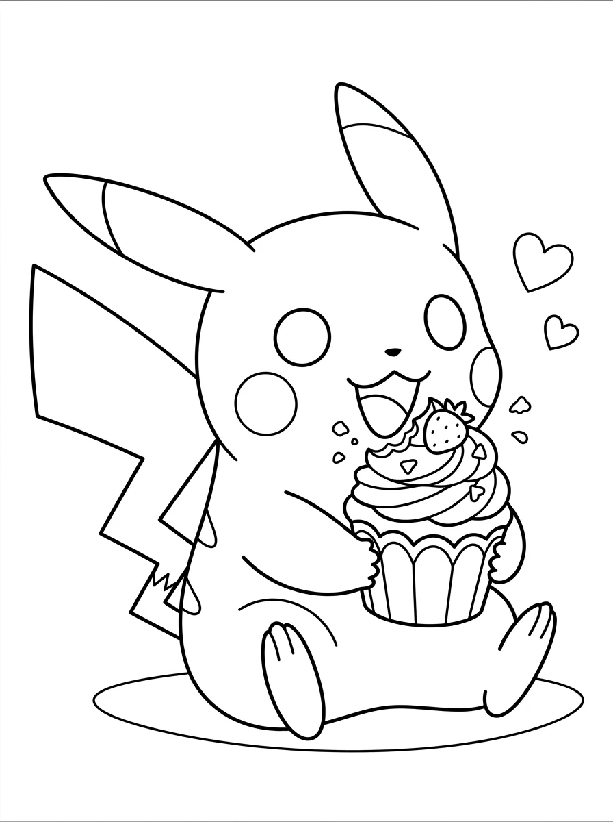 Pikachu savoure une délicieuse pâtisserie